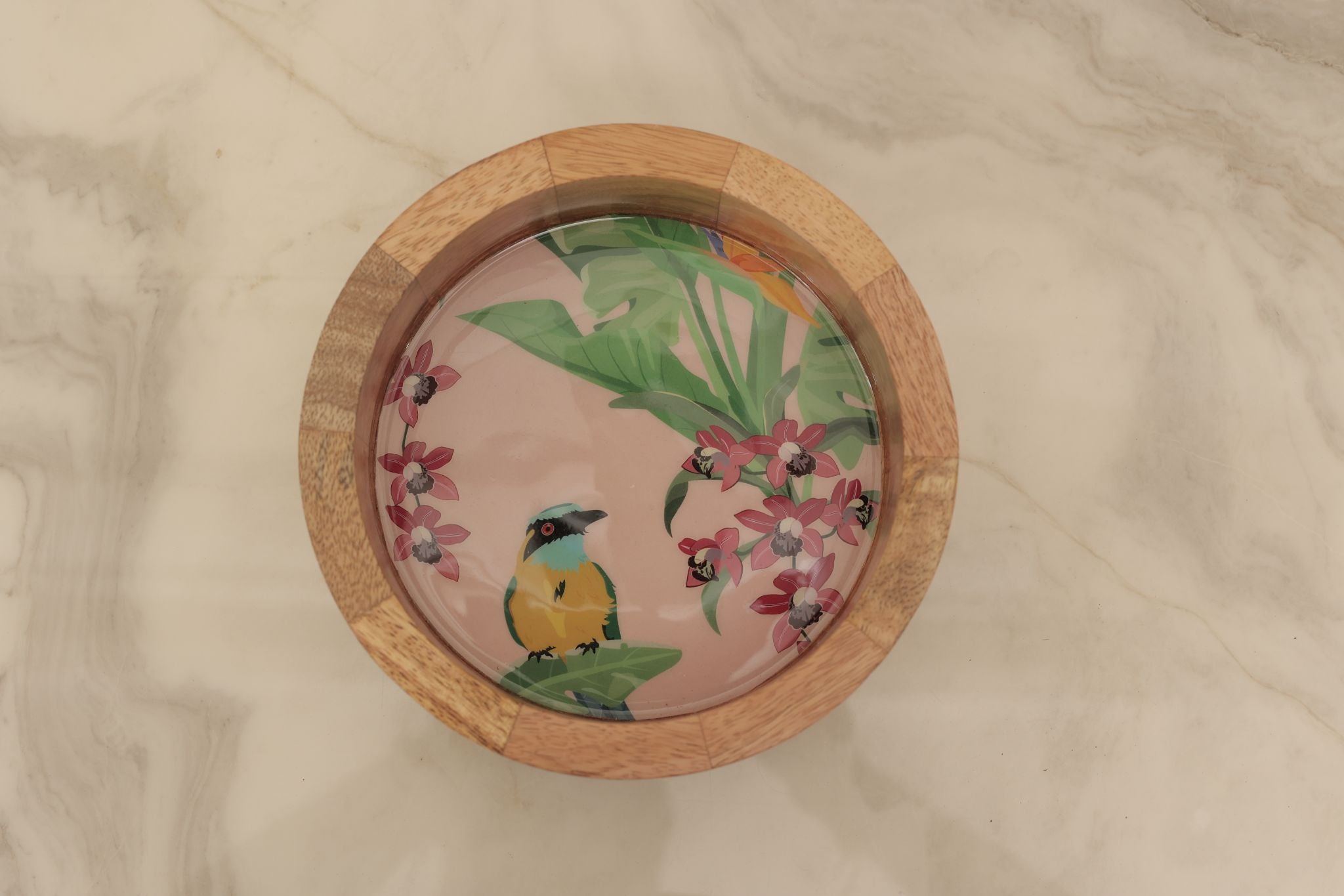 Island Blush Wooden Bowl with Brass Tongs, 7" Secondary image