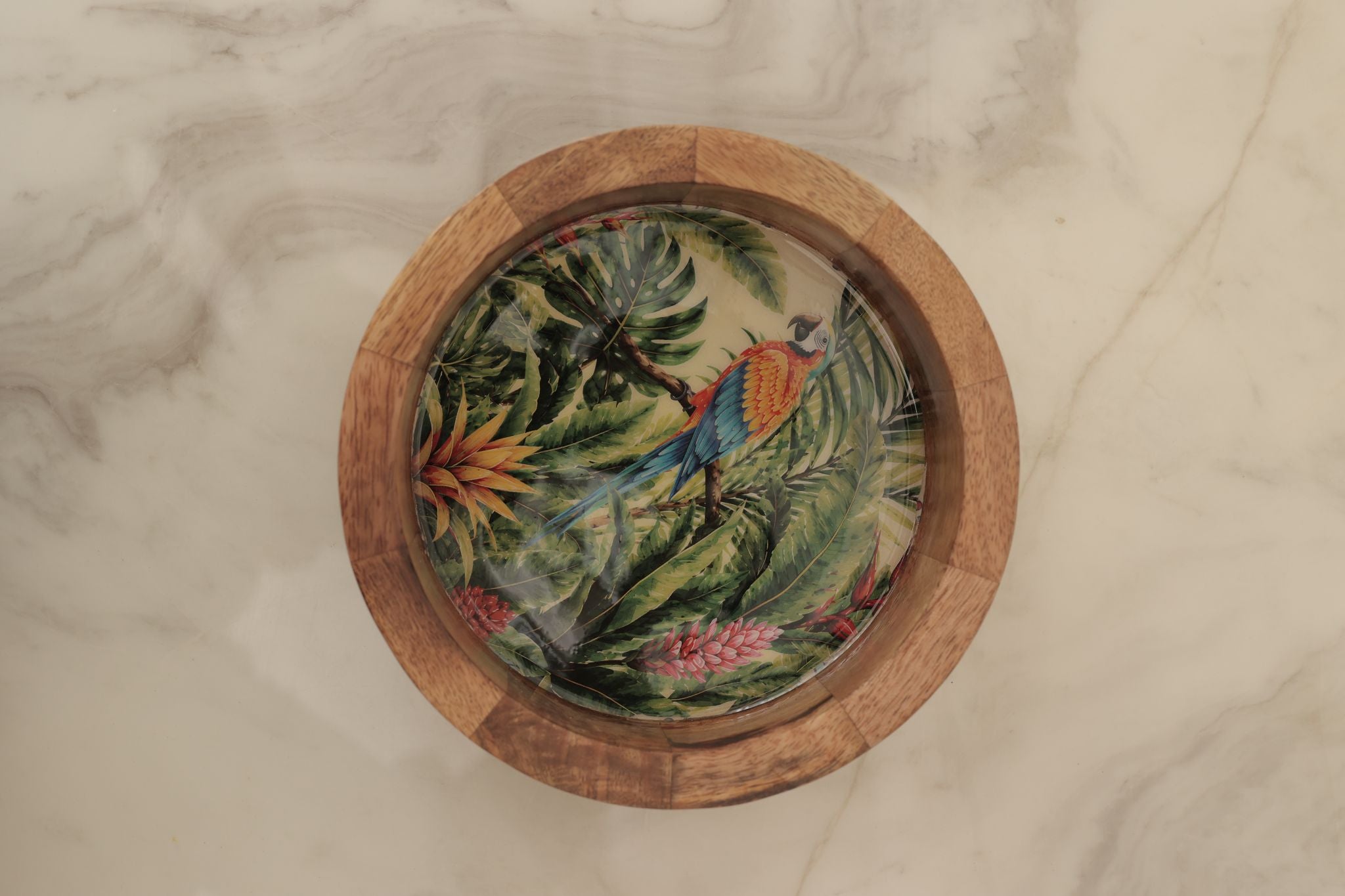 Fern & Feather Wooden Bowl with Brass Tongs, 7" Secondary image