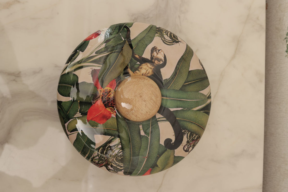 Jungle Frolic Round Wooden Box with Lid, top view Main image