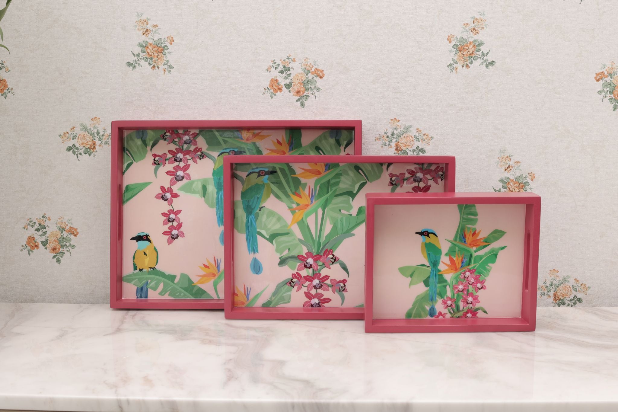 Island Blush Set of 3 Wooden Rectangular Serving Trays Main image