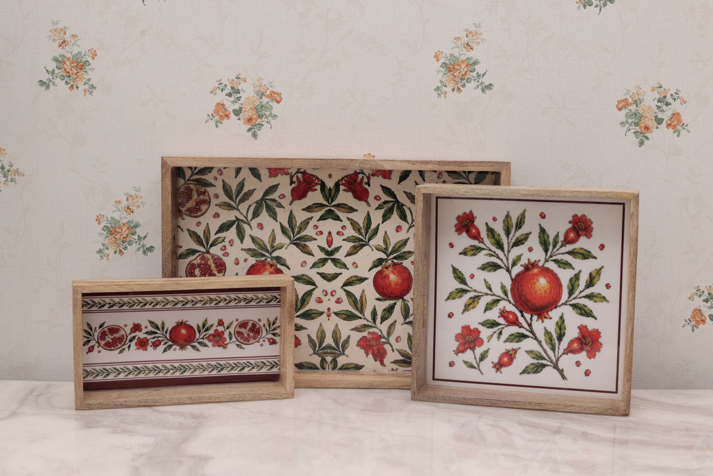Set of 3 Wooden Rectangular Serving Trays