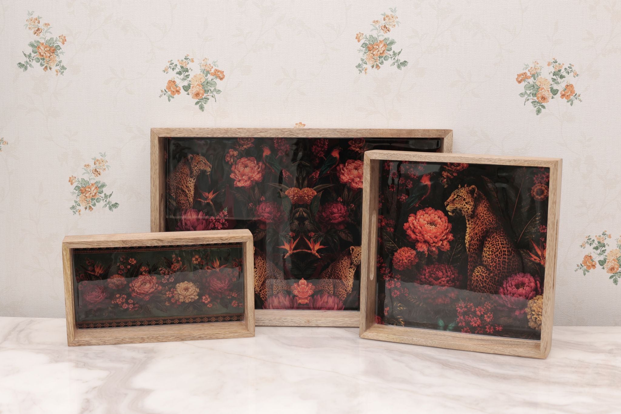 Midnight Safari Set of 3 Wooden Rectangular Serving Trays Main image