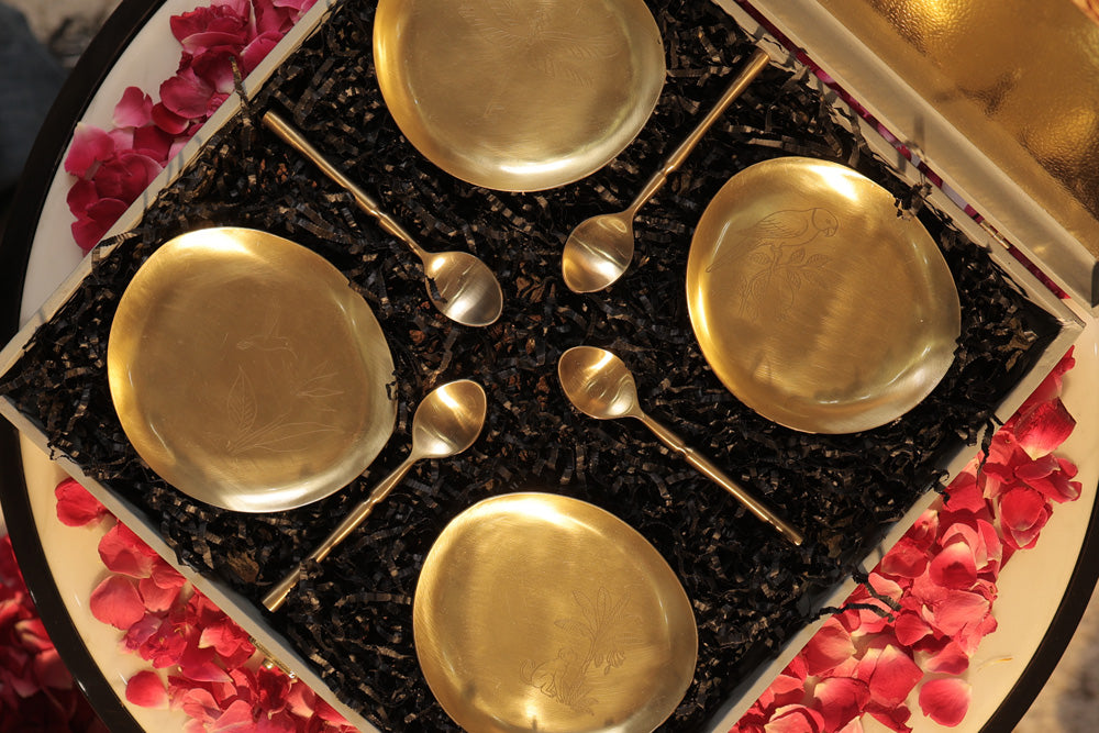 Brass tapas plate & Brass tea spoons Gift box