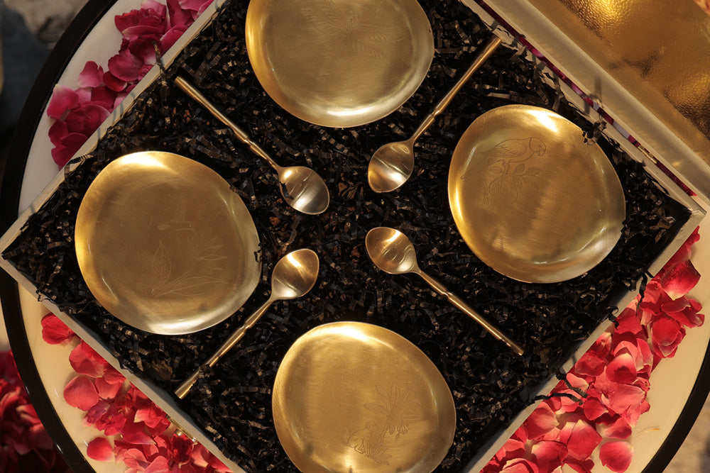 Brass tapas plate & Brass tea spoons Gift box