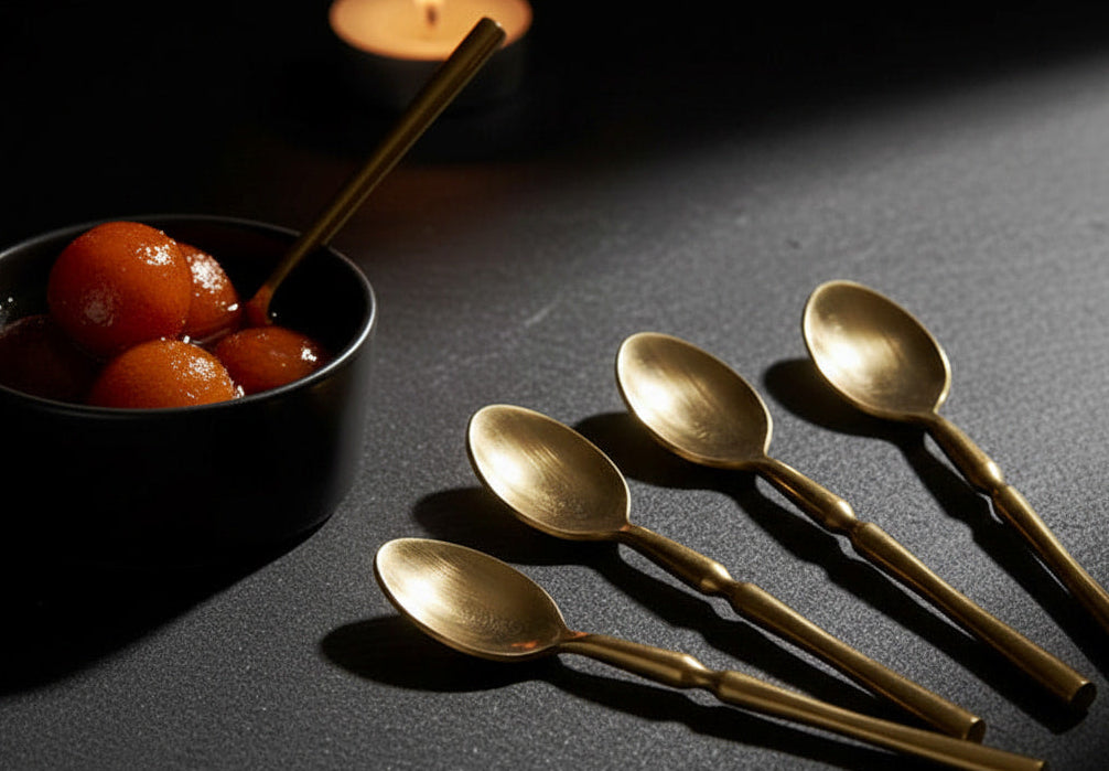 Brass Snack and Dessert Spoon Set | Set of 4 Main image