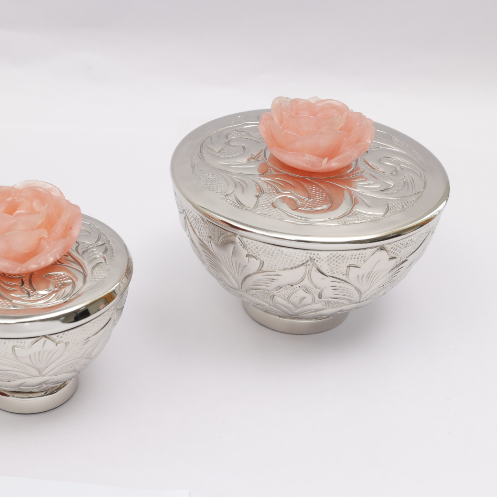 Emboss Jar with Rose Lid 5 inch