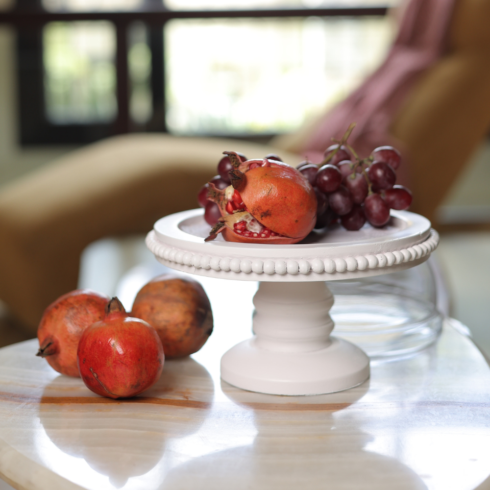 Large Beaded Cake Platter with Pedestal | Table Riser Secondary image