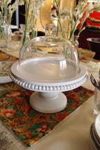 Large Beaded Cake Platter with Pedestal and Dome