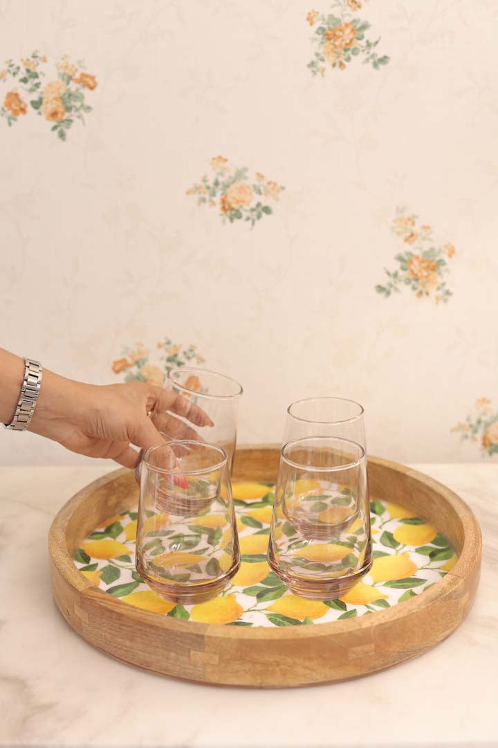 Lemon Wood Round Tray 14 inch