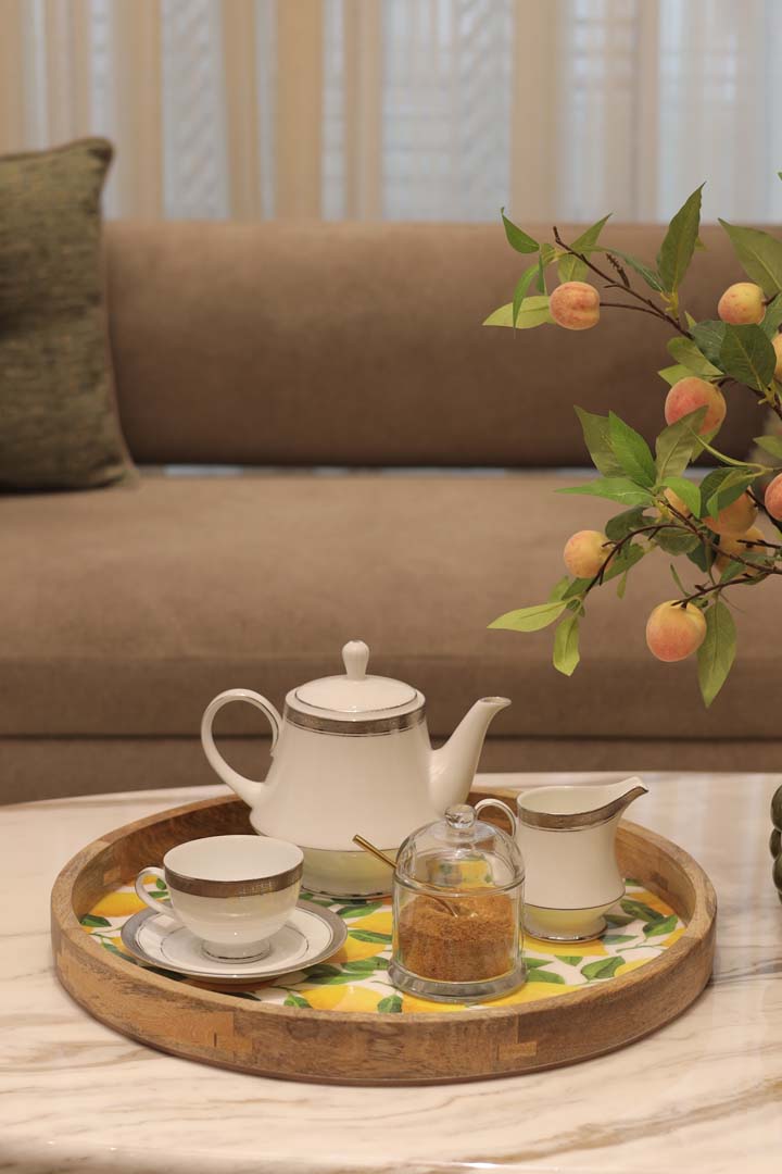 Lemon Wood Round Tray 14 inch
