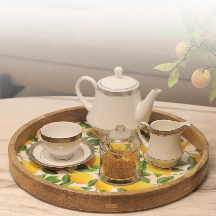 Lemon Wood Round Tray Set of 2