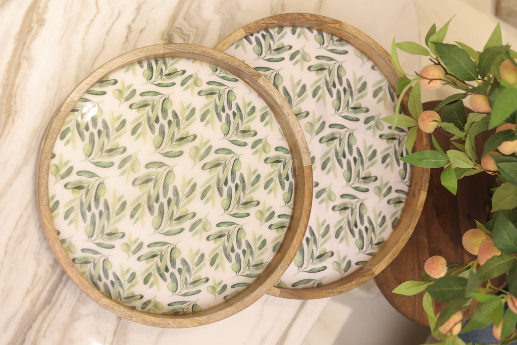Olive Wood Round Tray Set of 2