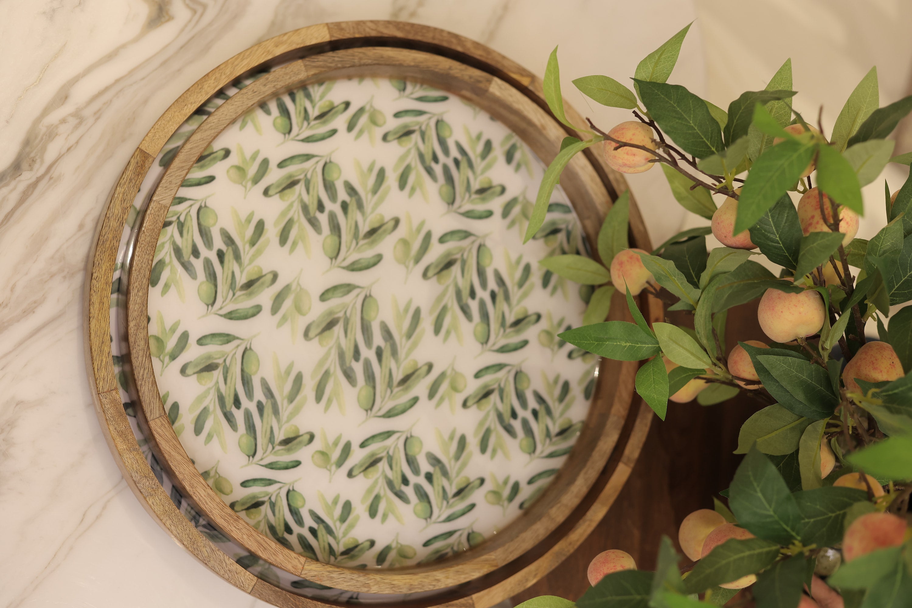Olive Wood Round Tray Set of 2