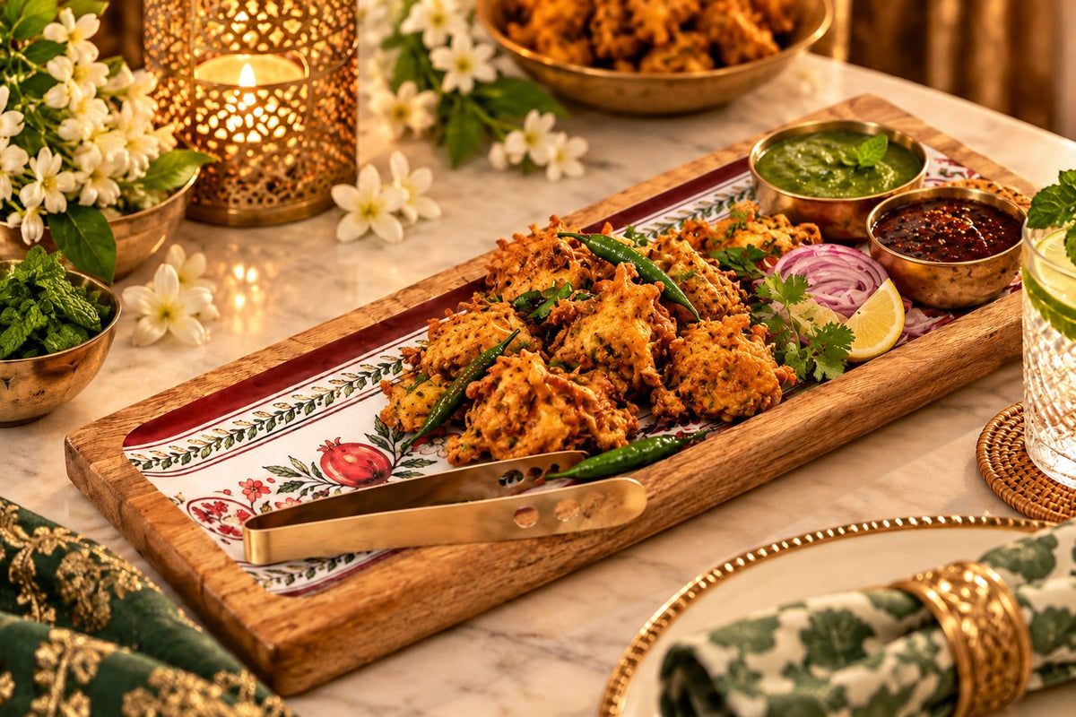 Anaar Ki Chhaon Wooden Serving Platter with Brass Tongs Main image