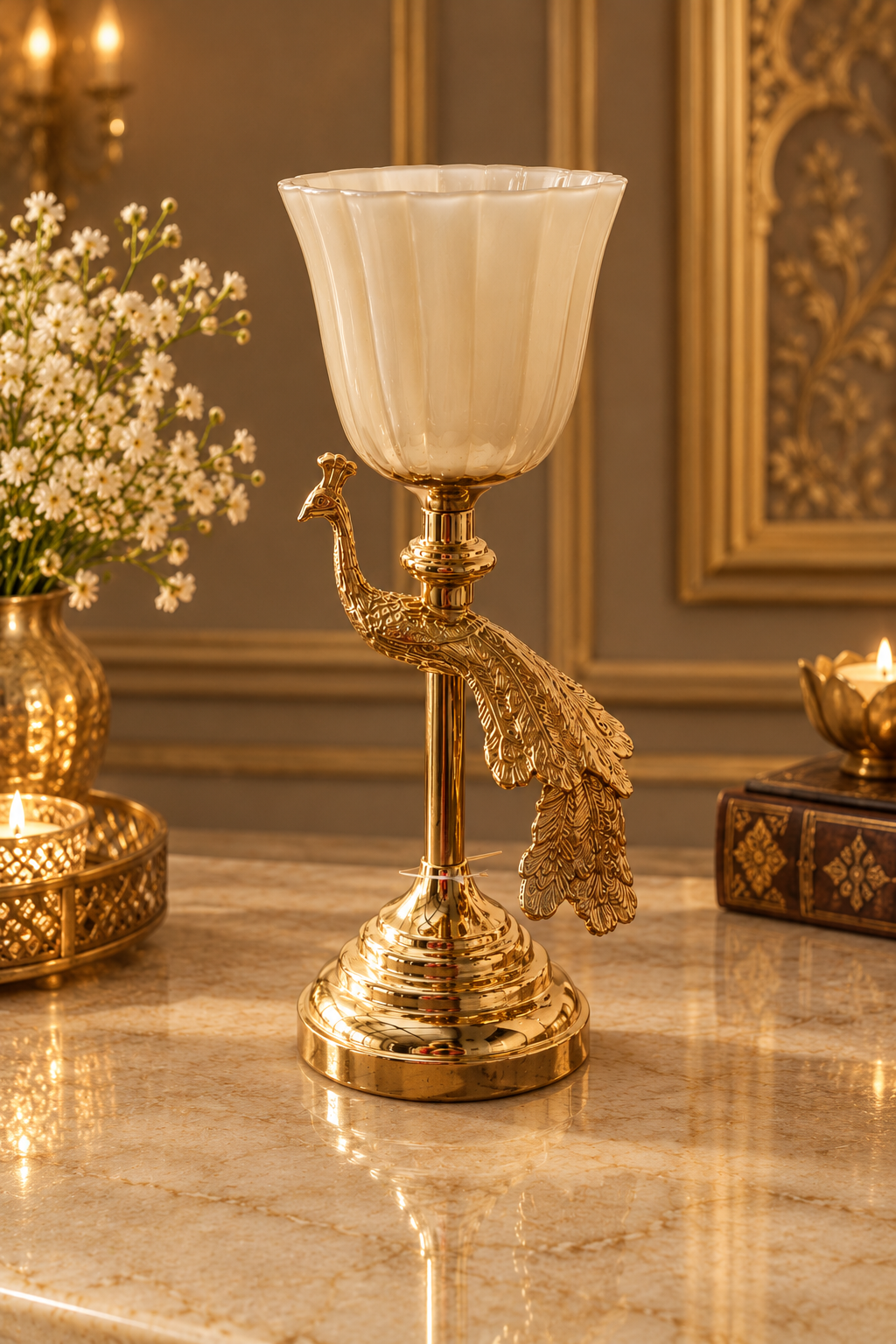 Pure Brass peacock Candlestand Small
