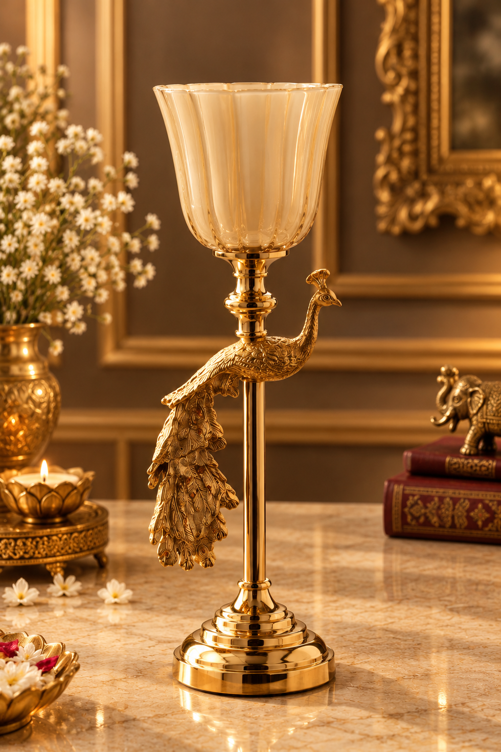 Pure Brass Peacock Candle Stand Large