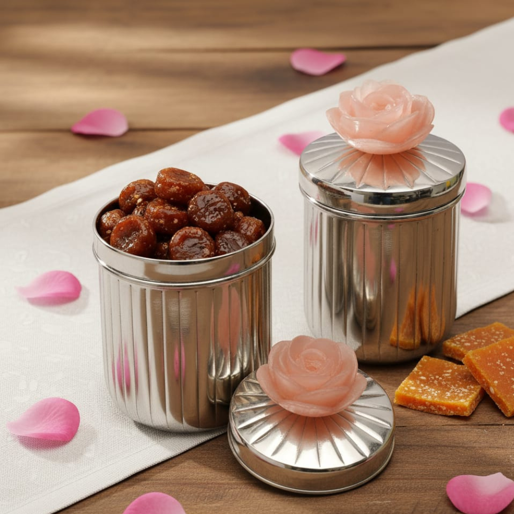 Rose Silver Line Jar Large Set of 2 (4"x2.5") Main image