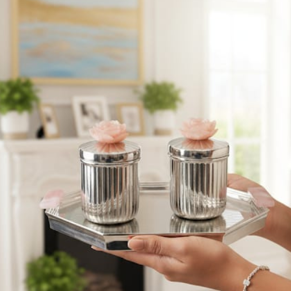Rose Silver Line Jar Large Set of 2 (4"x2.5")