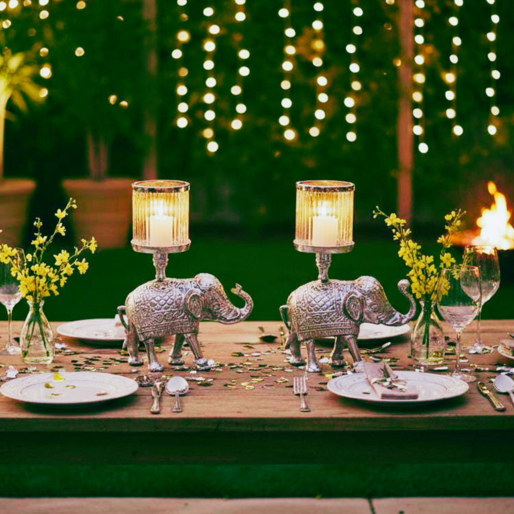 Silver-Plated Elephant Candle Stand