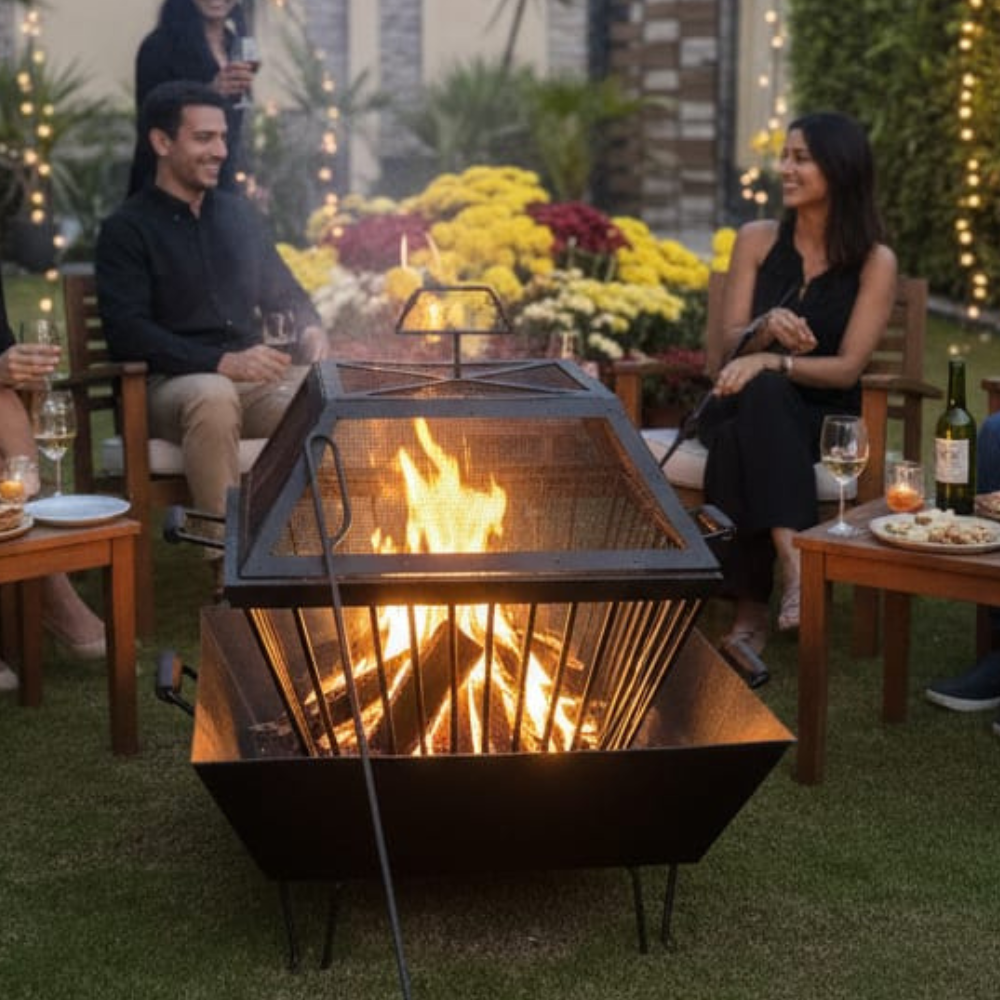 Square Firepit with Mesh 37 inch