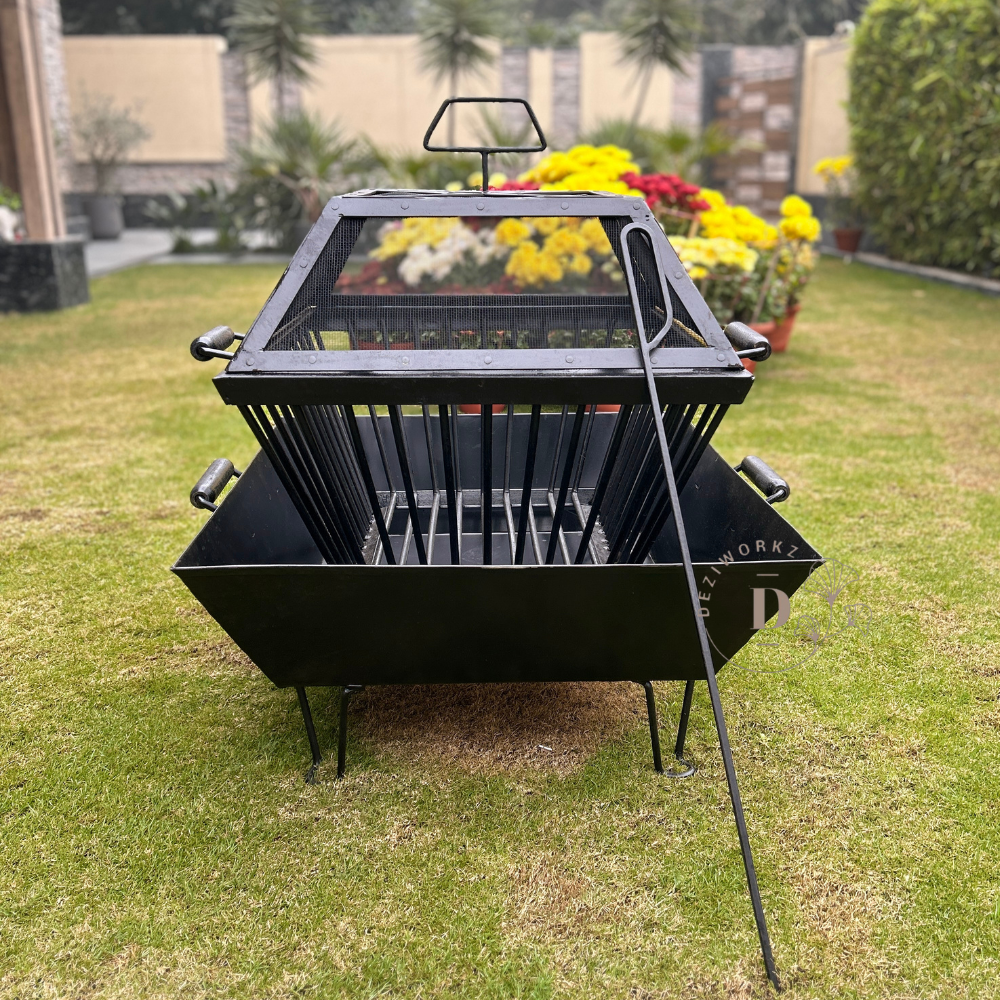 Square Firepit with Mesh 37 inch