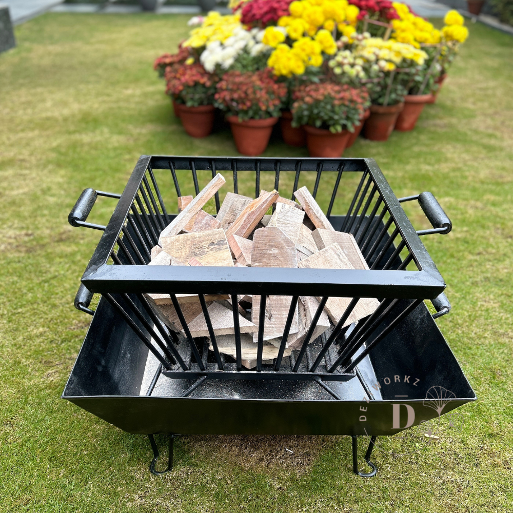 Square Firepit with Mesh 37 inch