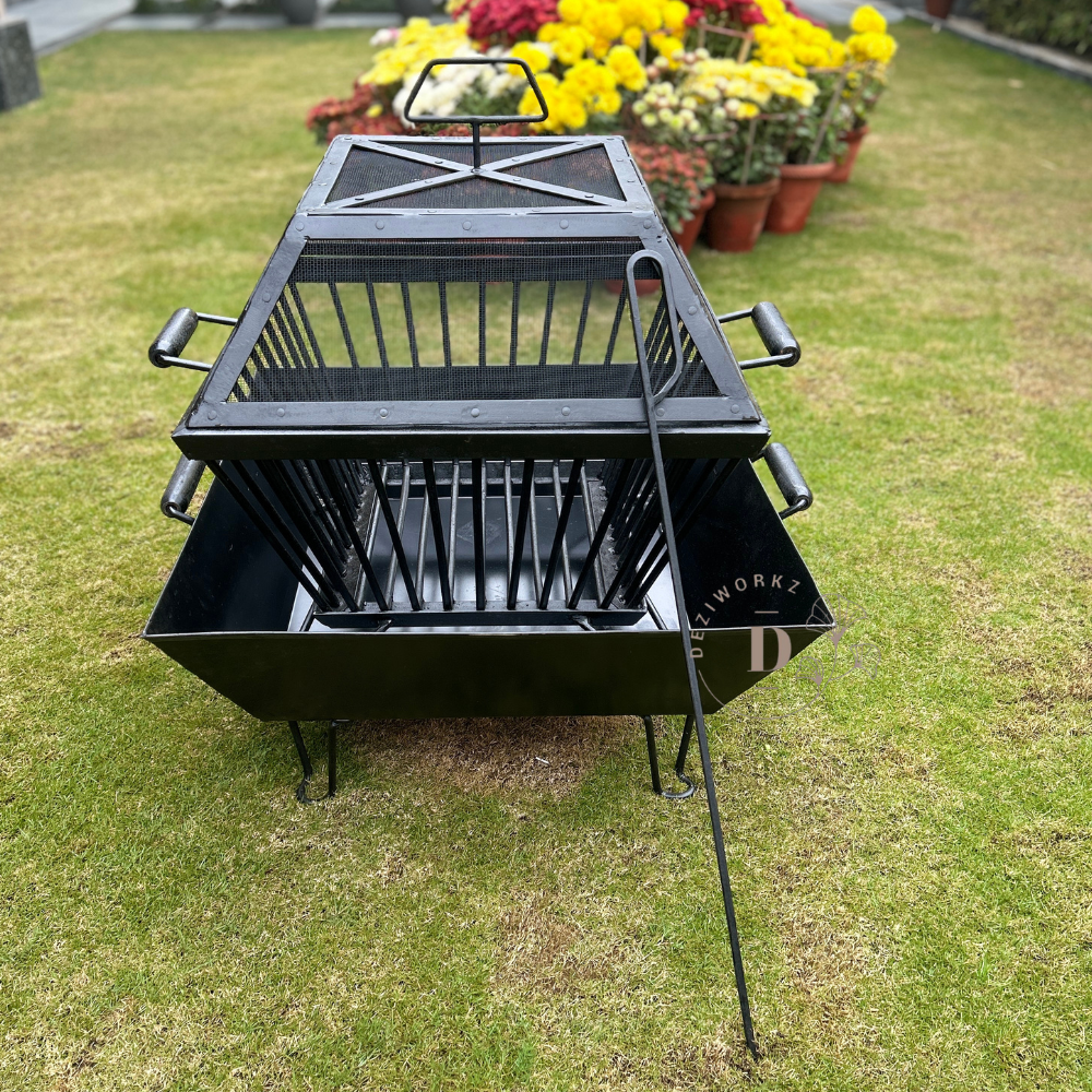 Square Firepit with Mesh 37 inch