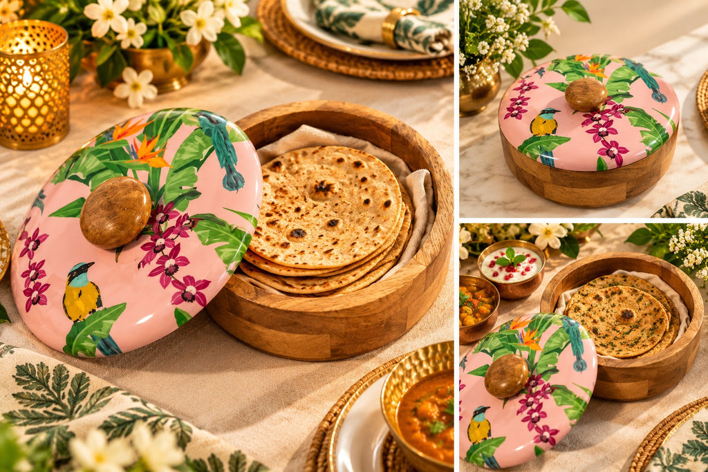 Island Blush Wooden Roti Box with Lid, 8 Inch