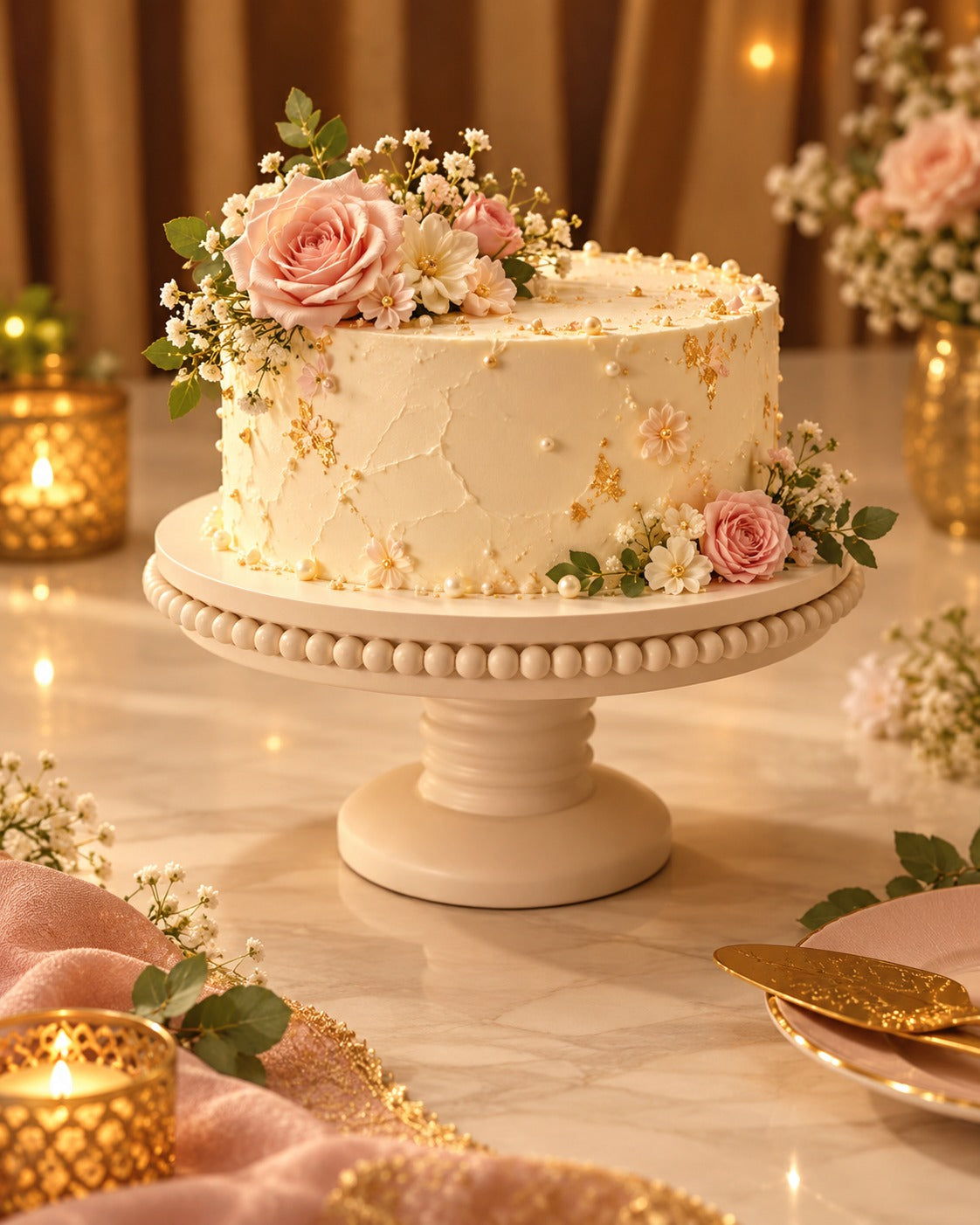 Beaded Pedestal Cake Stand & Table Riser, 9 Inch Main image