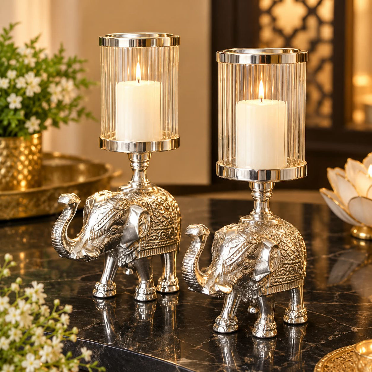 Silver-Plated Elephant Candle Stand
