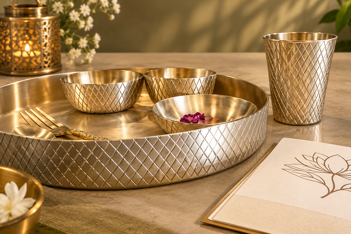 Kansa Diamond Thali Set by Deziworkz – view 2